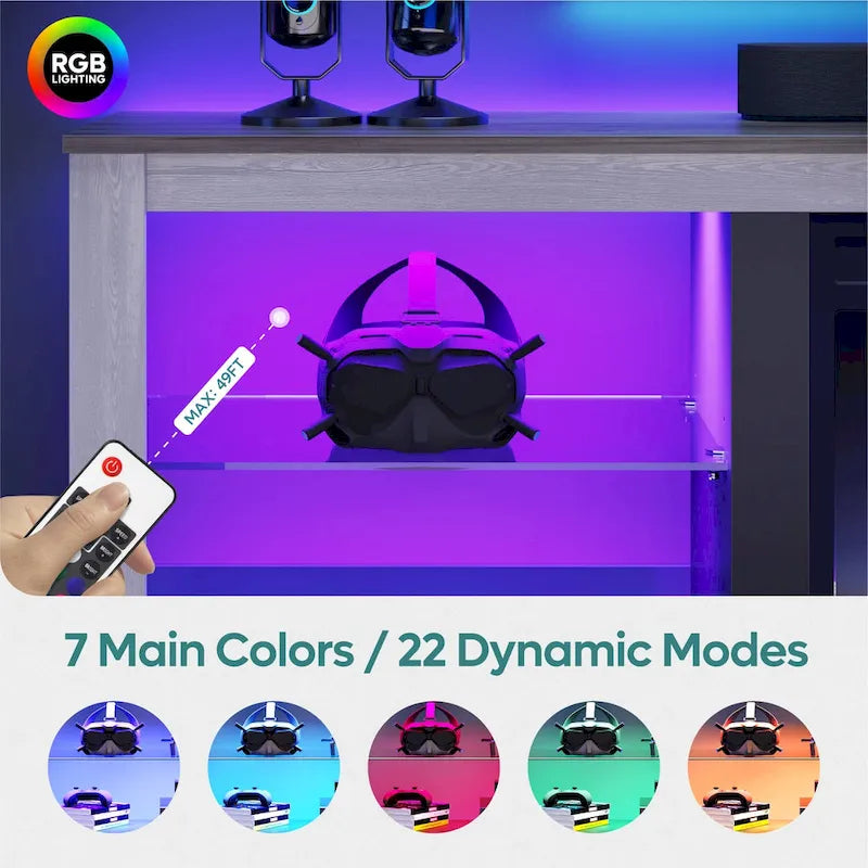 70-Inch LED TV Stand with Tempered Glass Shelves and Open Cabinet - 71 in
