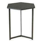 Dark Wood Finish Top Hexigon Side Table with Metal Base