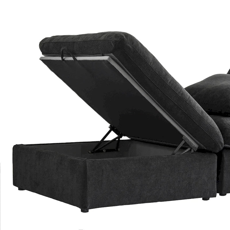 Black Commix Down Filled Overstuffed Sectional Sofa with Ottoman