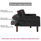 PU Futon Sofa Couch for Living Room Convertible Faux Leather Upholstered Futon Sleeper Sofa Bed Channel Tufted Bedroom Futons