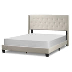 Asali Beige Fabric Bed with Button Tufting and Nail Headed Wings