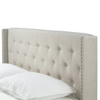 Asali Beige Fabric Bed with Button Tufting and Nail Headed Wings