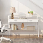 Computer Writing Desk with 2 Drawers and Storage Shelf, Monitor Stand