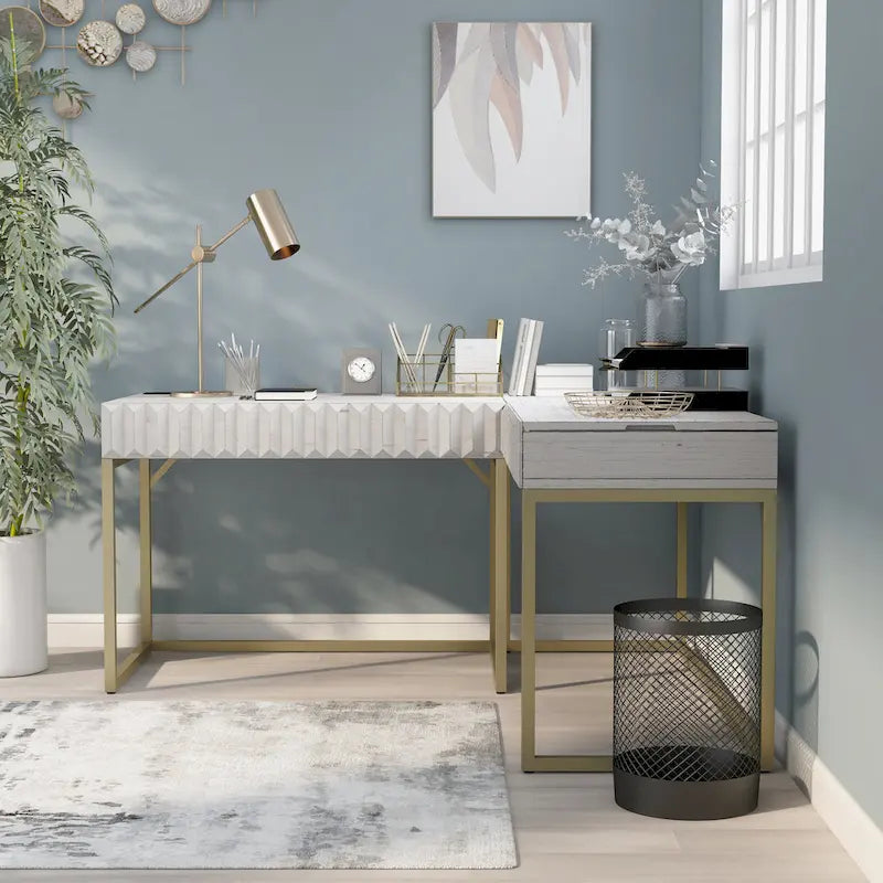 Bird Glam Metal Lift-top L-Shaped Computer Desk with USBs by Furniture of America