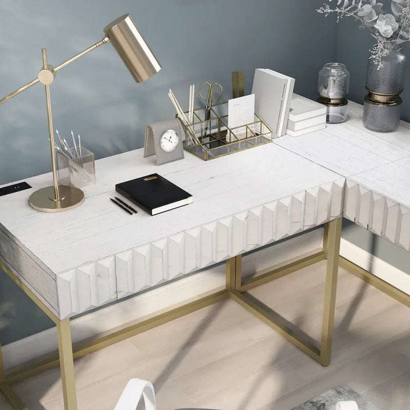 Bird Glam Metal Lift-top L-Shaped Computer Desk with USBs by Furniture of America