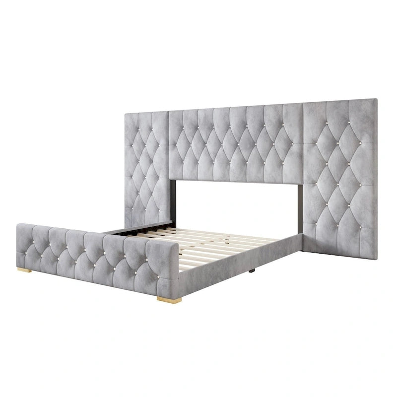 CraftPorch 3 Piece Bedroom Nightstands Set Luxurious Velvet Tufted Platform Bed