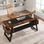63 Inches Large Executive Desk with Bottom Shelves