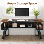 63 Inches Large Executive Desk with Bottom Shelves