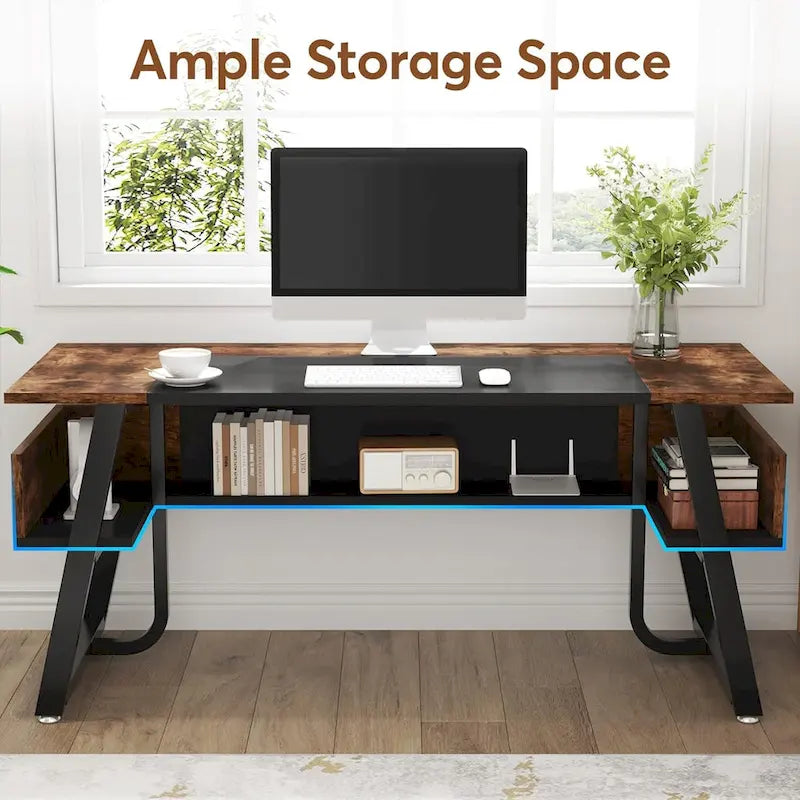 63 Inches Large Executive Desk with Bottom Shelves