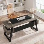 63 Inches Large Executive Desk with Bottom Shelves