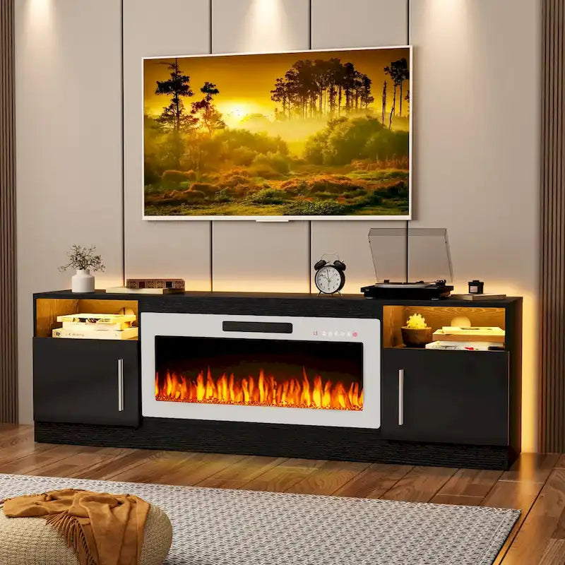 Bossin 70 Fireplace TV Stand with 36 Electric Fireplace, TV Stand for TVs Up to 80, 16 Colors LED Lights/Entertainment Center