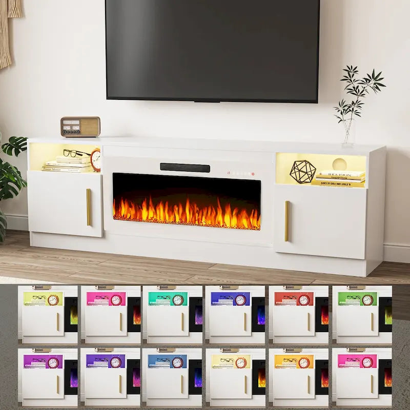 Bossin 70 Fireplace TV Stand with 36 Electric Fireplace, TV Stand for TVs Up to 80, 16 Colors LED Lights/Entertainment Center