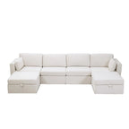 Modern Cotton Linen L-Shape Sectional Sofa, Oversized Upholstery Sectional Sofa, Chaise Couch with Storage Ottomans for Living R