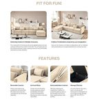 Modern Cotton Linen L-Shape Sectional Sofa, Oversized Upholstery Sectional Sofa, Chaise Couch with Storage Ottomans for Living R