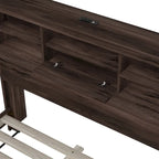 4-Pieces Bedroom Sets Queen Size Wooden Bed Frame with 2 Nightstands and 1 Dresser,Dark Walnut