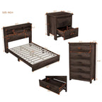 4-Pieces Bedroom Sets Queen Size Wooden Bed Frame with 2 Nightstands and 1 Dresser,Dark Walnut