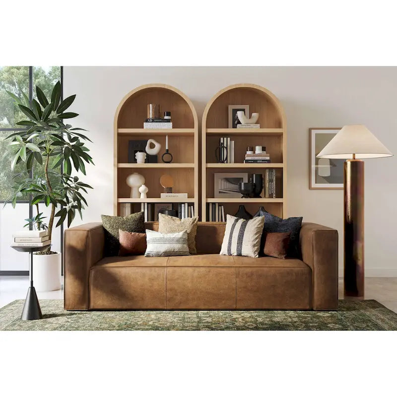 Brown Blended Leather Sofa - Modern Low-Profile (89.8")