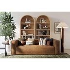 Brown Blended Leather Sofa - Modern Low-Profile (89.8")