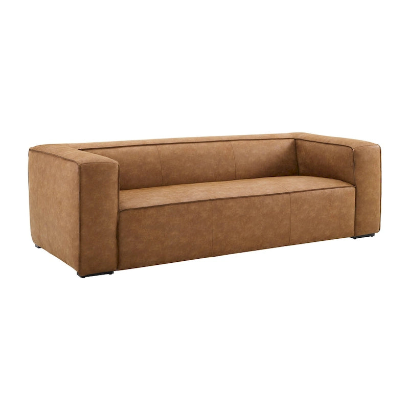 Brown Blended Leather Sofa - Modern Low-Profile (89.8")