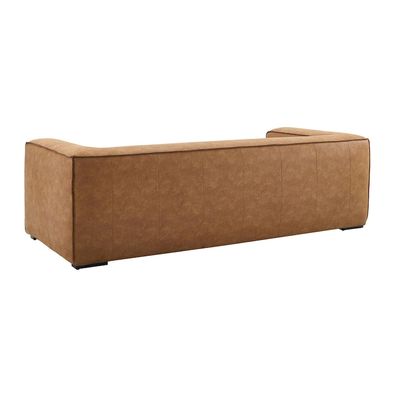 Brown Blended Leather Sofa - Modern Low-Profile (89.8")