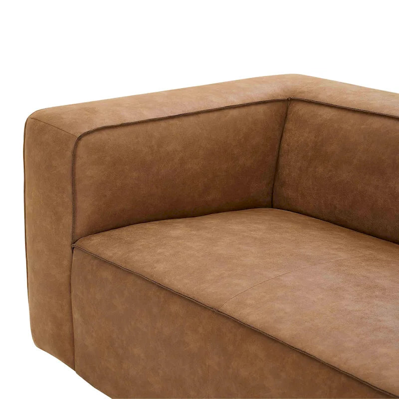 Brown Blended Leather Sofa - Modern Low-Profile (89.8")