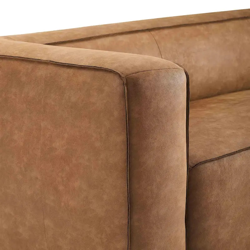 Brown Blended Leather Sofa - Modern Low-Profile (89.8")