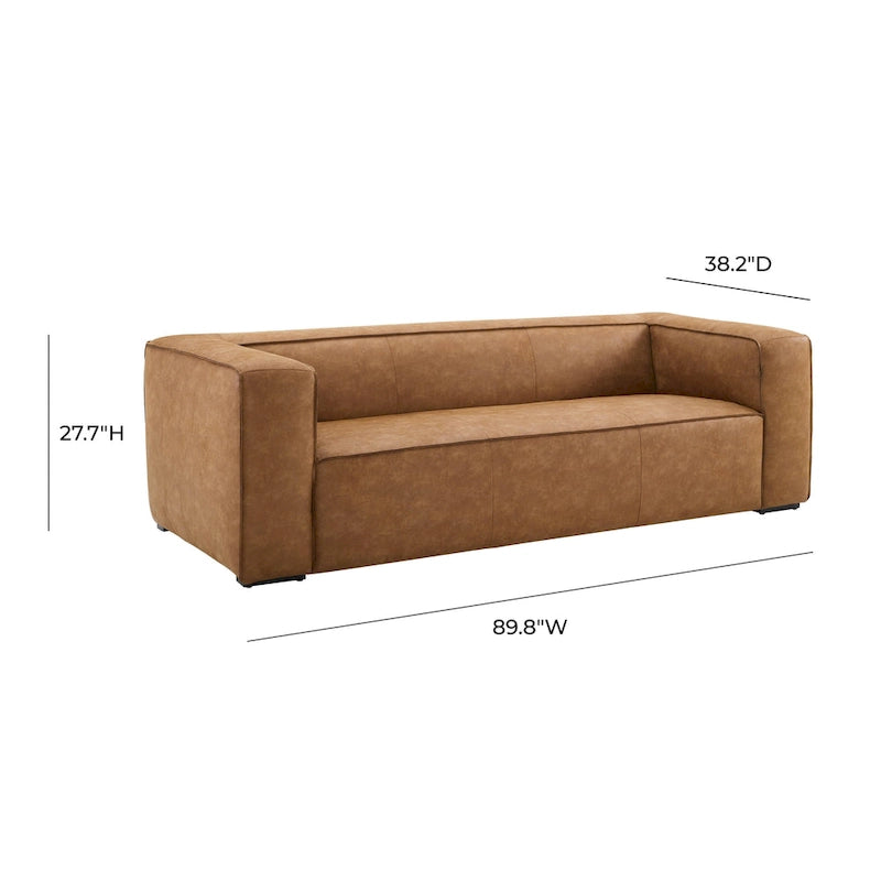 Brown Blended Leather Sofa - Modern Low-Profile (89.8")