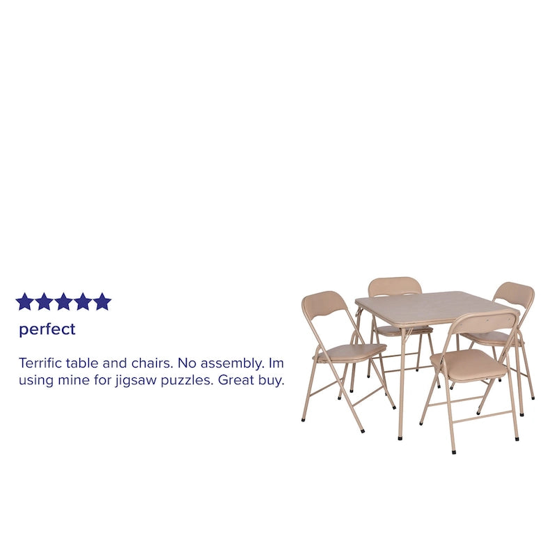 5 Piece Folding Card Table and Chair Set with Upholstered Table Top - 33.5W x 33.5D x 27.75H