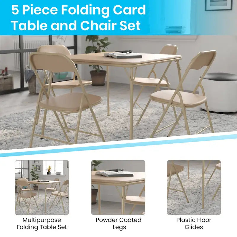 5 Piece Folding Card Table and Chair Set with Upholstered Table Top - 33.5W x 33.5D x 27.75H