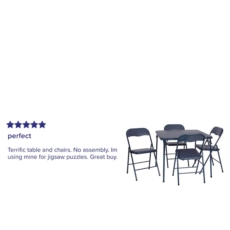5 Piece Folding Card Table and Chair Set with Upholstered Table Top - 33.5W x 33.5D x 27.75H