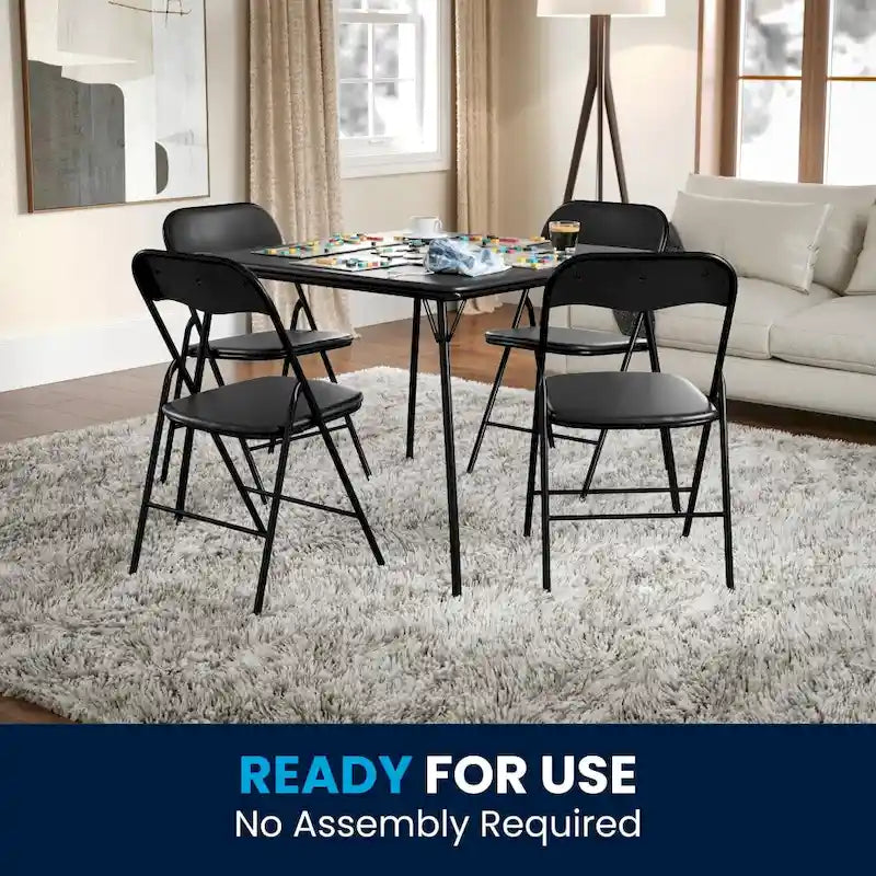 5 Piece Folding Card Table and Chair Set with Upholstered Table Top - 33.5W x 33.5D x 27.75H