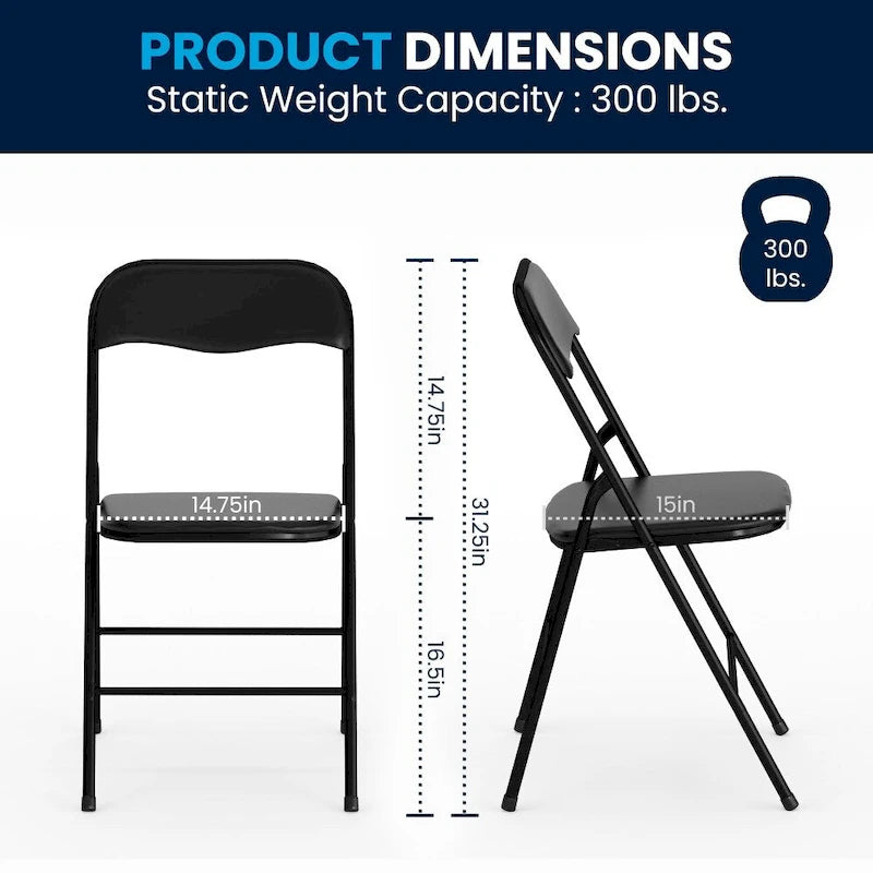 5 Piece Folding Card Table and Chair Set with Upholstered Table Top - 33.5W x 33.5D x 27.75H