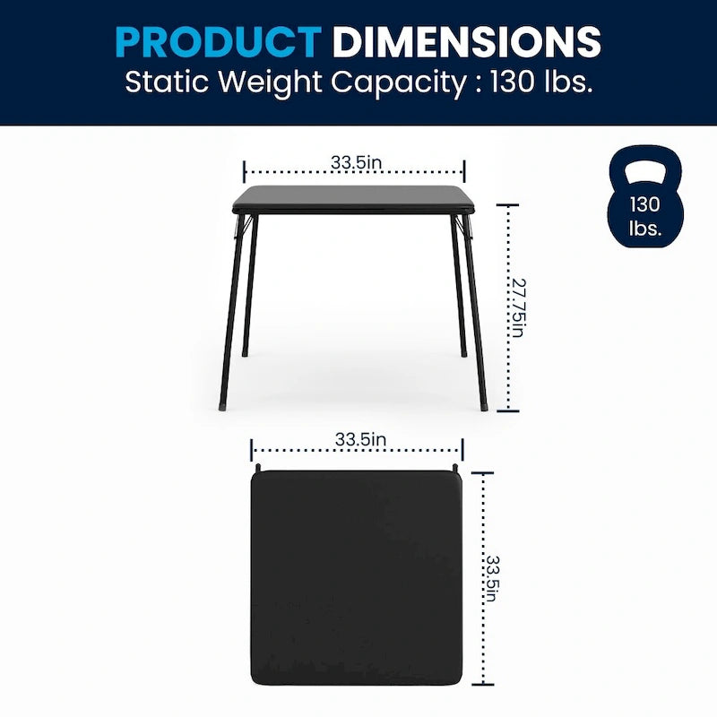 5 Piece Folding Card Table and Chair Set with Upholstered Table Top - 33.5W x 33.5D x 27.75H