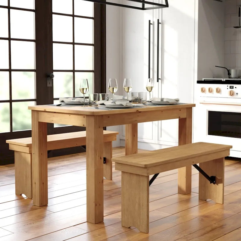 Rectangular Antique Rustic Solid Pine Farm Dining Table