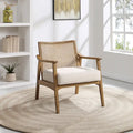 Natural Wood Arm Chair with Cane Back - Linen Padded Seat
