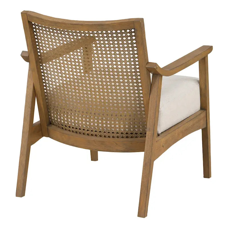 Natural Wood Arm Chair with Cane Back - Linen Padded Seat