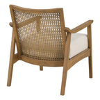 Natural Wood Arm Chair with Cane Back - Linen Padded Seat