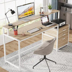 63 Computer Desk with Monitor Stand, Ergonomic Home Office Desks with Drawers File Cabinet