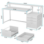 63 Computer Desk with Monitor Stand, Ergonomic Home Office Desks with Drawers File Cabinet