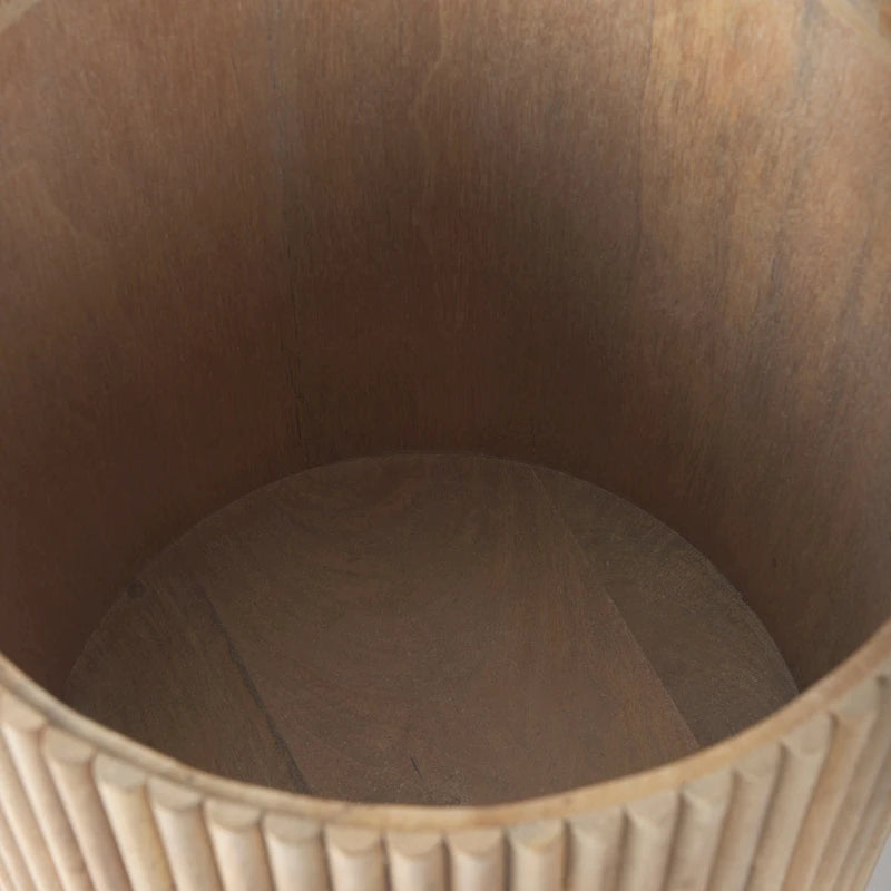 Terra Dark Brown Solid Wood Fluted Round Side Table