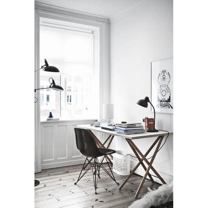 Set of 2 Mid-Century Modern Dining Side Chairs Armless Plastic Shell Seat with Black Metal Wire Eiffel Base, White