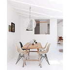 Set of 2 Mid-Century Modern Dining Side Chairs Armless Plastic Shell Seat with Black Metal Wire Eiffel Base, White