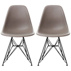 Set of 2 Mid-Century Modern Dining Side Chairs Armless Plastic Shell Seat with Black Metal Wire Eiffel Base, White