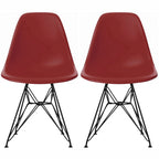 Set of 2 Mid-Century Modern Dining Side Chairs Armless Plastic Shell Seat with Black Metal Wire Eiffel Base, White