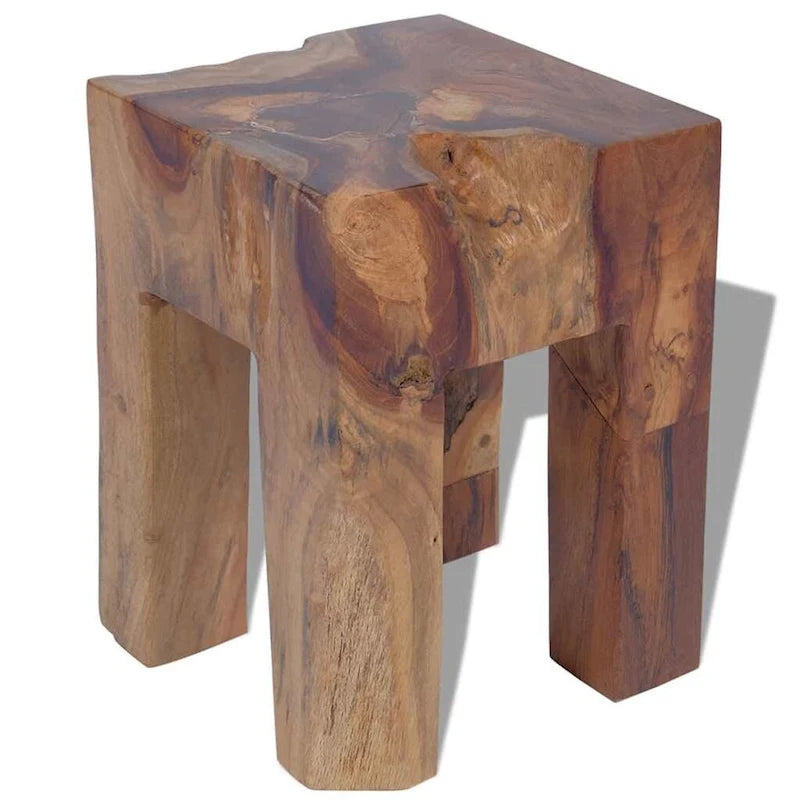 vidaXL Solid Teak Wood Stool, Small Side Table, Brown - 11.8 x 11.8 x 15.7
