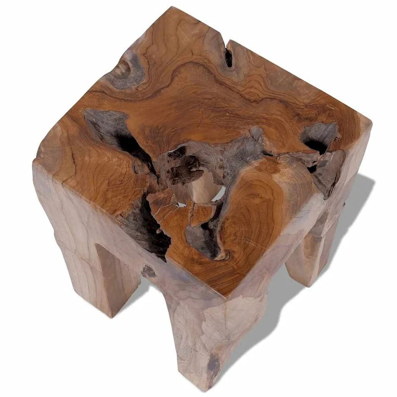 vidaXL Solid Teak Wood Stool, Small Side Table, Brown - 11.8 x 11.8 x 15.7