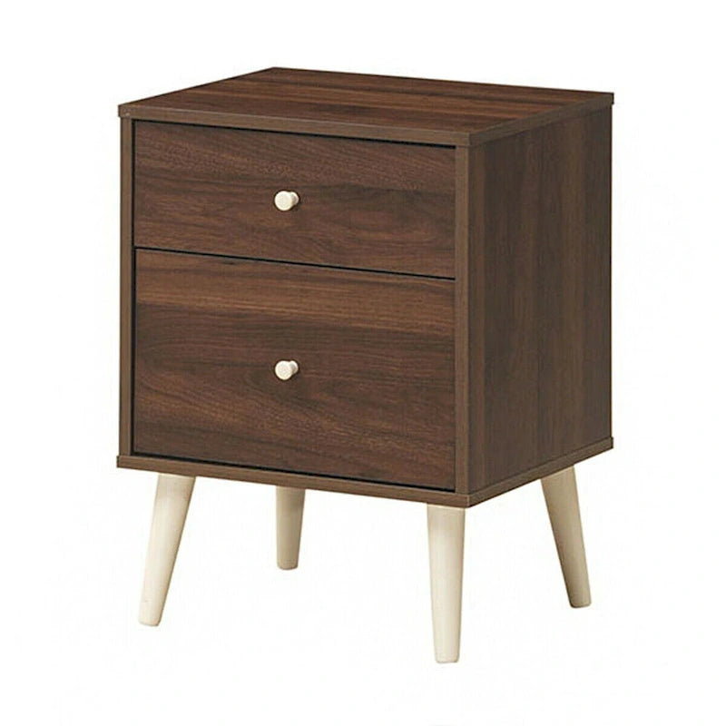 2-Drawer Nightstand Beside End Side Table with Rubber Legs-Walnut - 18 x 16 x 24.5 (L x W x H)