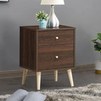 Walnut 2-Drawer Nightstand with Rubber Wood Legs (18"L x 16"W x 24.5"H)
