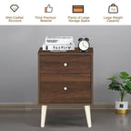 Walnut 2-Drawer Nightstand with Rubber Wood Legs (18"L x 16"W x 24.5"H)