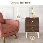 Walnut 2-Drawer Nightstand with Rubber Wood Legs (18"L x 16"W x 24.5"H)